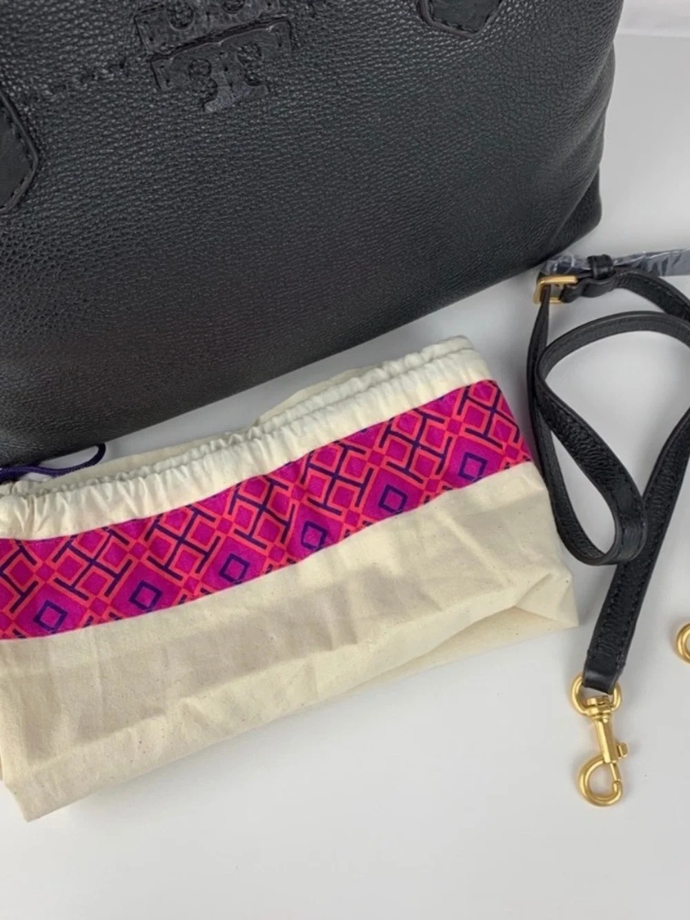 Tory Burch Black Pebbled Leather Top-Handle Tote